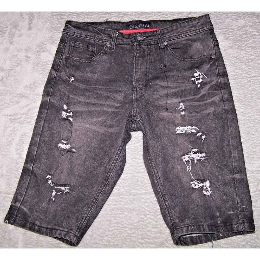 Encrypted Shorts‎ Men's 32X13 (Tag 30) Denim Distressed Jean Black Ripped Y2K